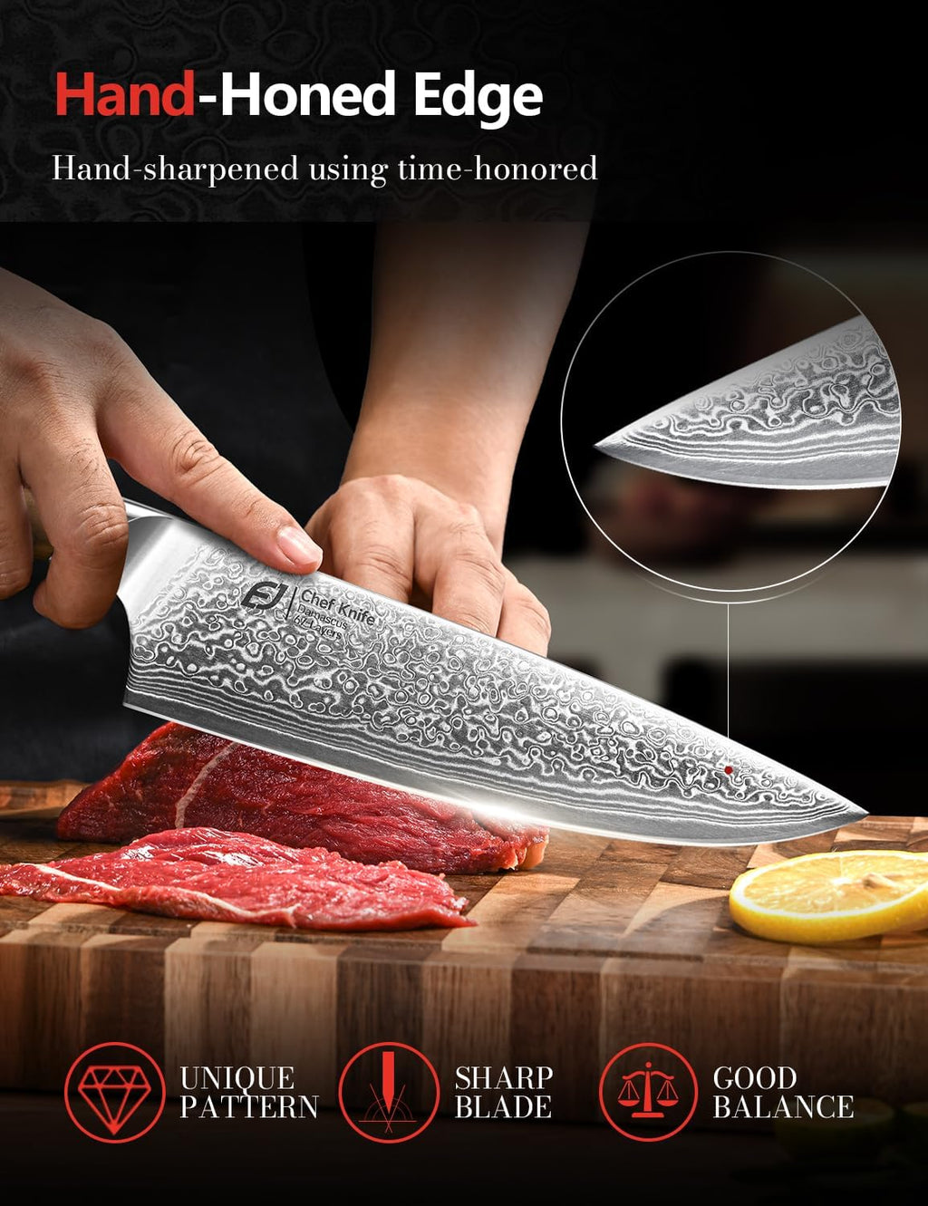 8-Inch Damascus Chef Knife, 67-Layer Japan Steel, Olive Wood Handle