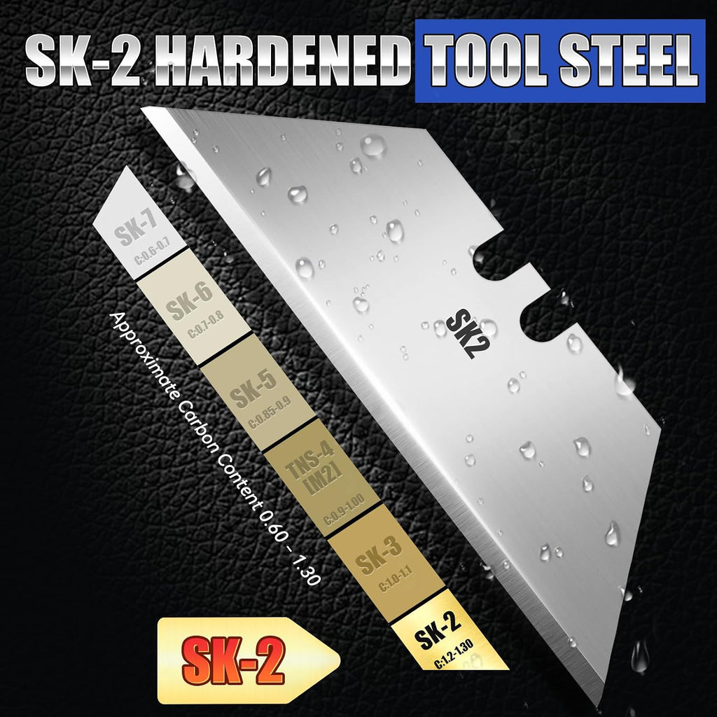 100 Pack Box Cutter Blades, SK2 Steel Utility Knife Blade Refills