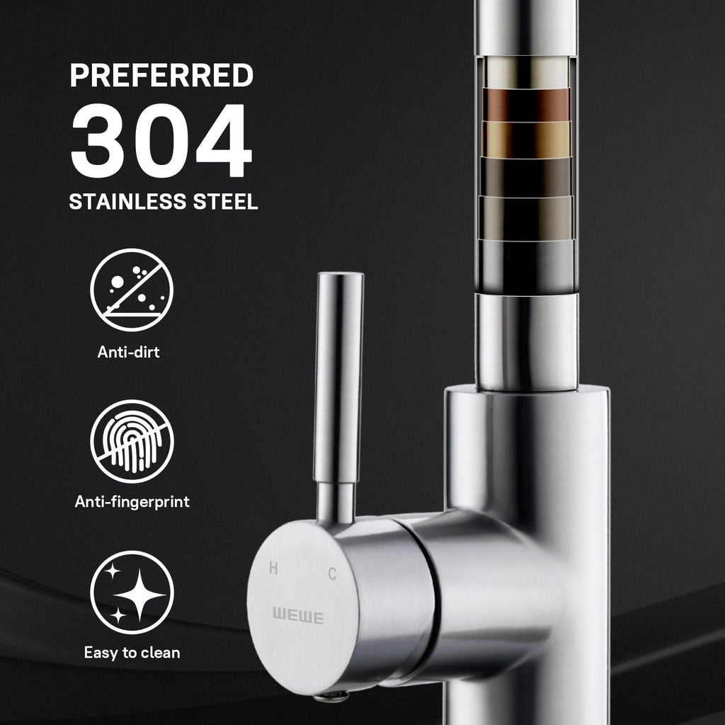 High-Arc Pull-Down Kitchen Faucet, Brushed Nickel, 3-Mode Sprayer