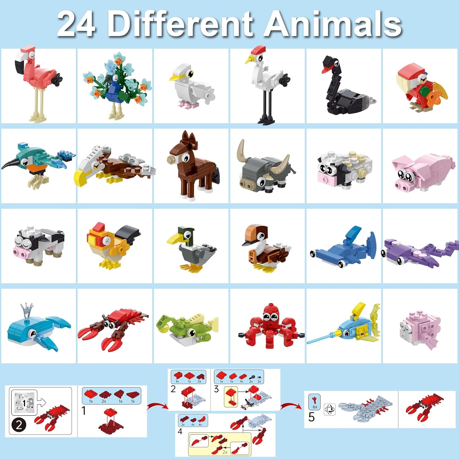 Mini Animals Building Blocks Set, 24 Pack Party Favors for Kids Goodie Bag Fillers and Classroom Prizes, Unique