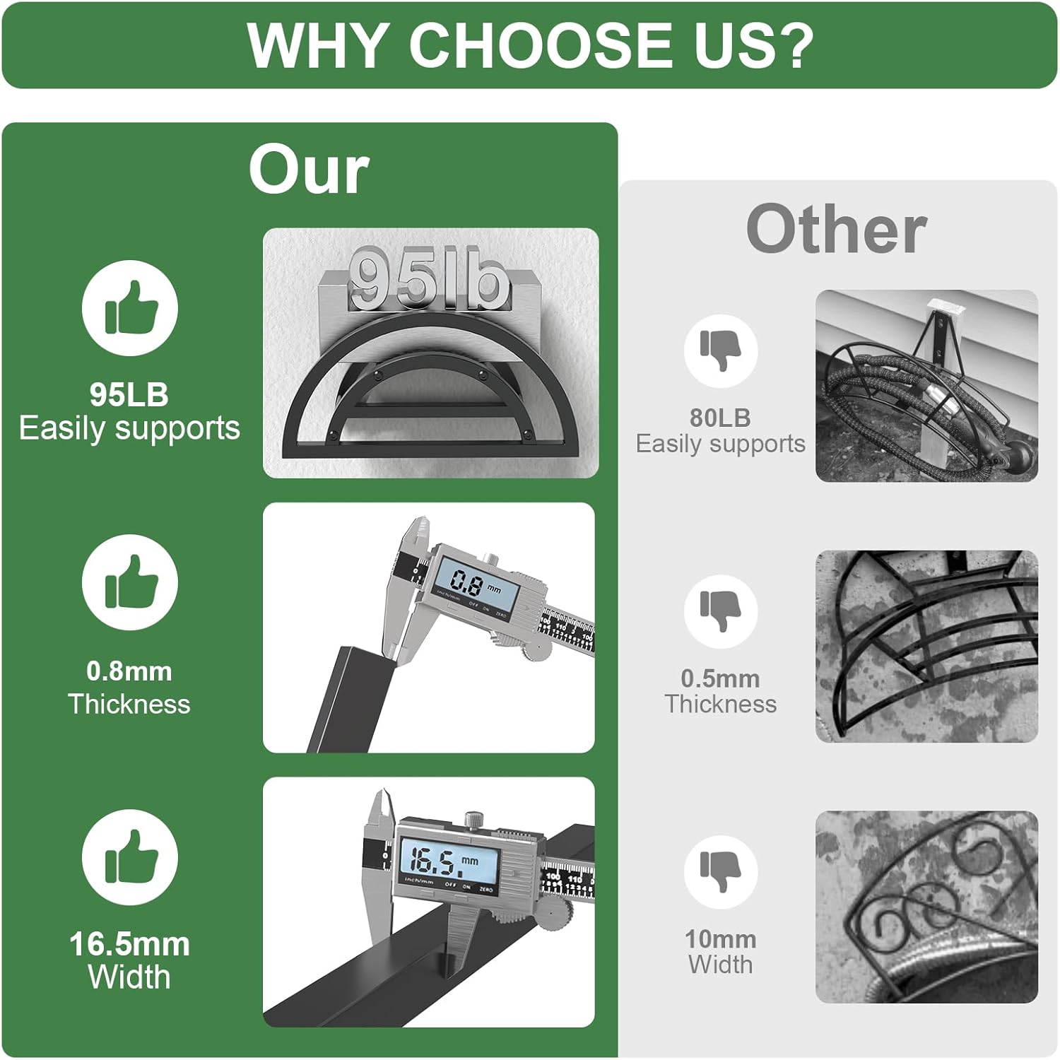 Hose Holder Wall Mount, Outdoor Water Hose Holder Holds 125-ft Hose, Heavy Duty Metal Detachable Hose Hanger Reel