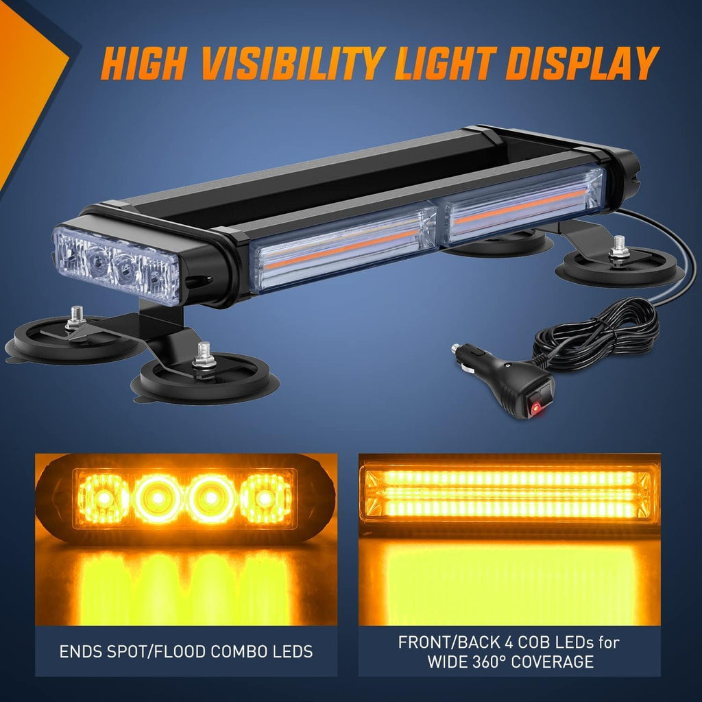 14.5" Amber COB LED Strobe Rooftop Flashing Light Bar High Visibility Emergency Hazard Warning Beacon Lights