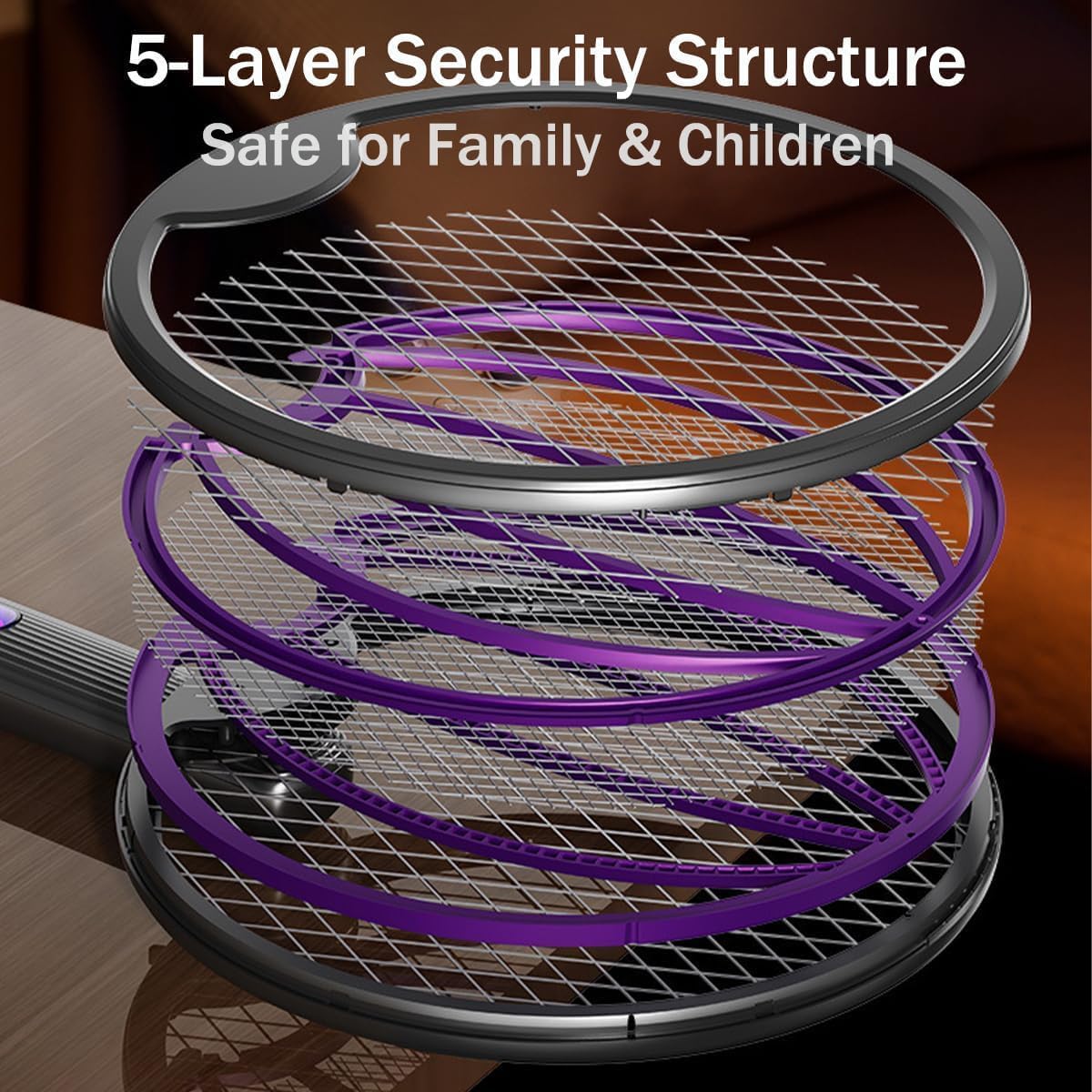 Rotating Head Electric Fly Swatter Rechargeable, 360° Swivel Mosquito Zapper Racket with Telescopic Extension Handle