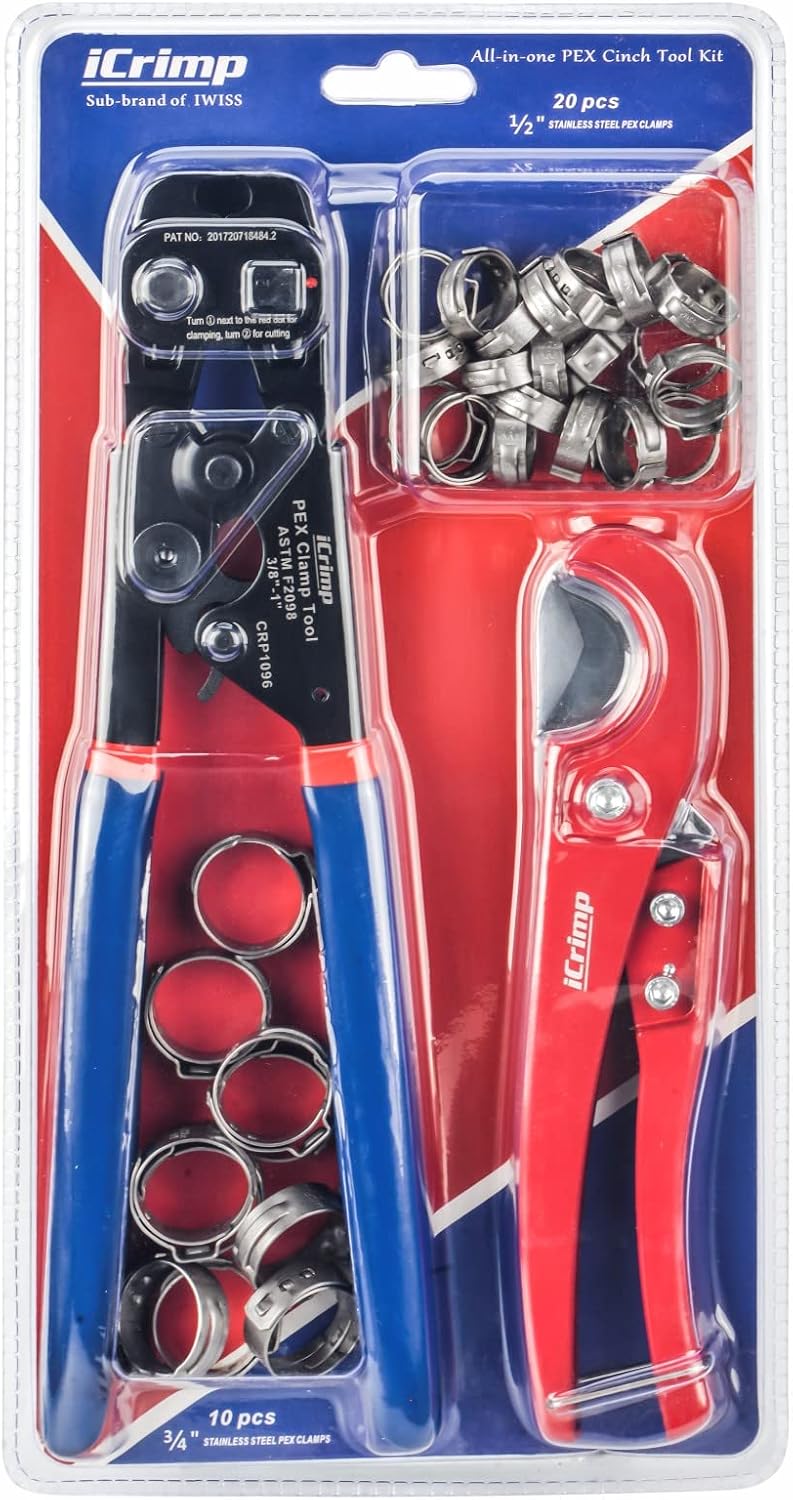 iCrimp PEX Crimping Tool Kit, Cinch & Removal Tool for 3/8"-1" Clamps