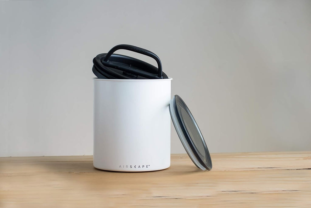 by Planetary Design | 2.2 lbs Coffee Storage | Matte White | Plunger Lid Removes Excess Oxygen - DON'T buy airtight