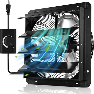 16" Shutter Exhaust Fan with Speed Controller, Wall Mounted Wall Exhaust Fan, Automatic Shutter, High Speed, 1940CFM