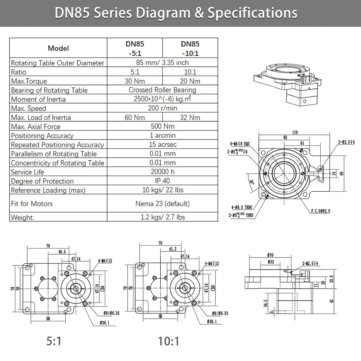 Hollow Rotary Actuator High Accuracy Hollow Rotating Platform Rotary Positioners, Fitting Nema 23 Stepper Motor, Substitutable for Direct Drive Motor and Cam Indexer