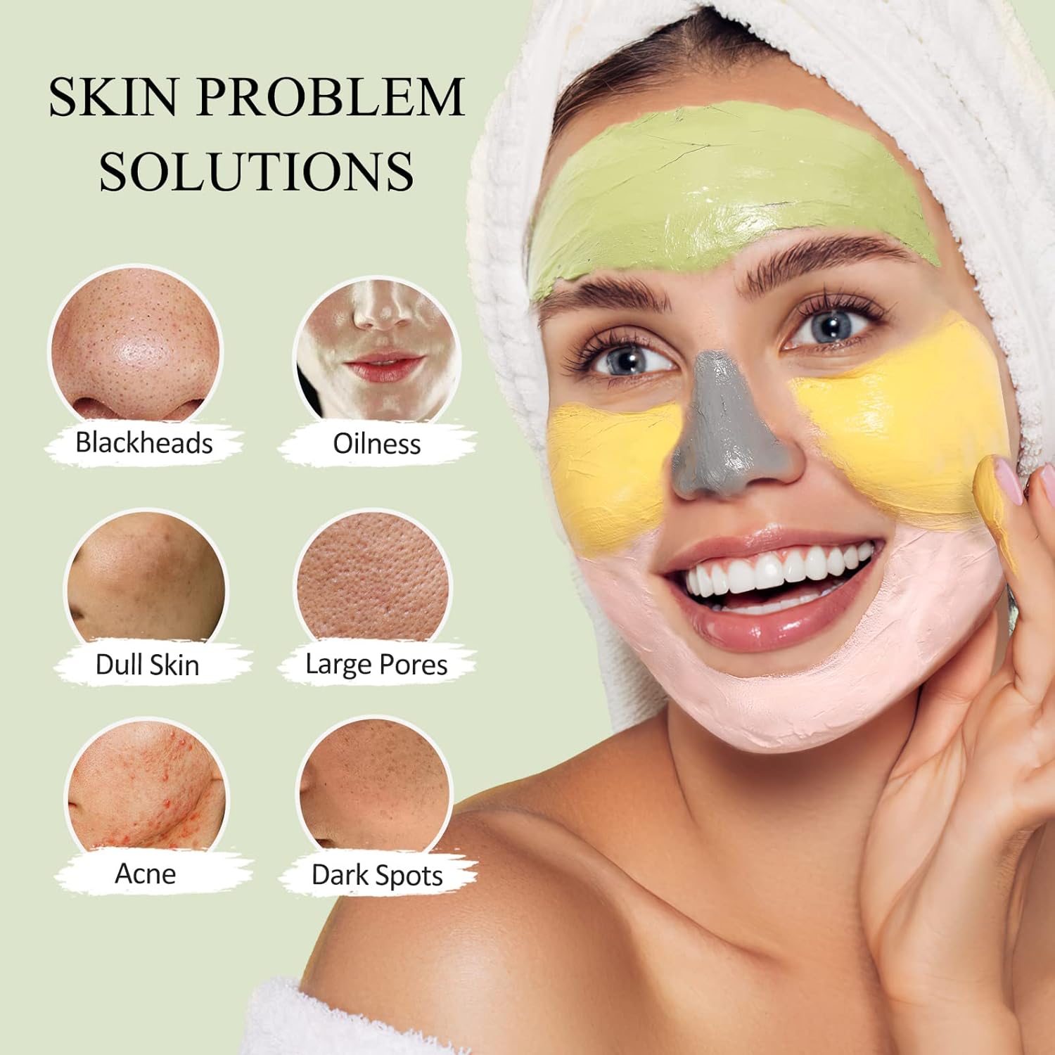 4Pcs Face Mask Set - Turmeric Clay Mask, Vitamin C, Green Tea, Rose, Dead Sea Mud Mask, Skin Care Mask for Deep
