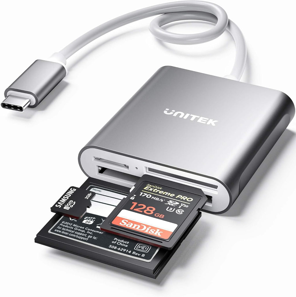 CF Card/MicroSD/SD Type-C Flash Memory Card Reader for USB C Device | High-Speed Read 3 Cards Simultaneously Aluminum