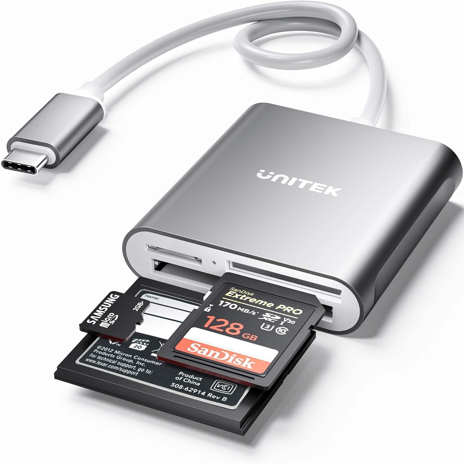 CF Card/MicroSD/SD Type-C Flash Memory Card Reader for USB C Device | High-Speed Read 3 Cards Simultaneously Aluminum