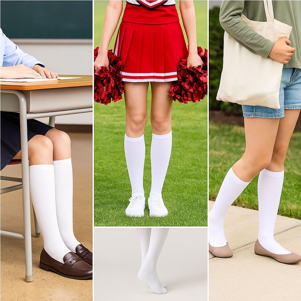 12 Pairs Knee High Uniform School Soccer Socks Womens Girl White Size 6-8 LG Lot 12 Pairs Knee High Socks for Women