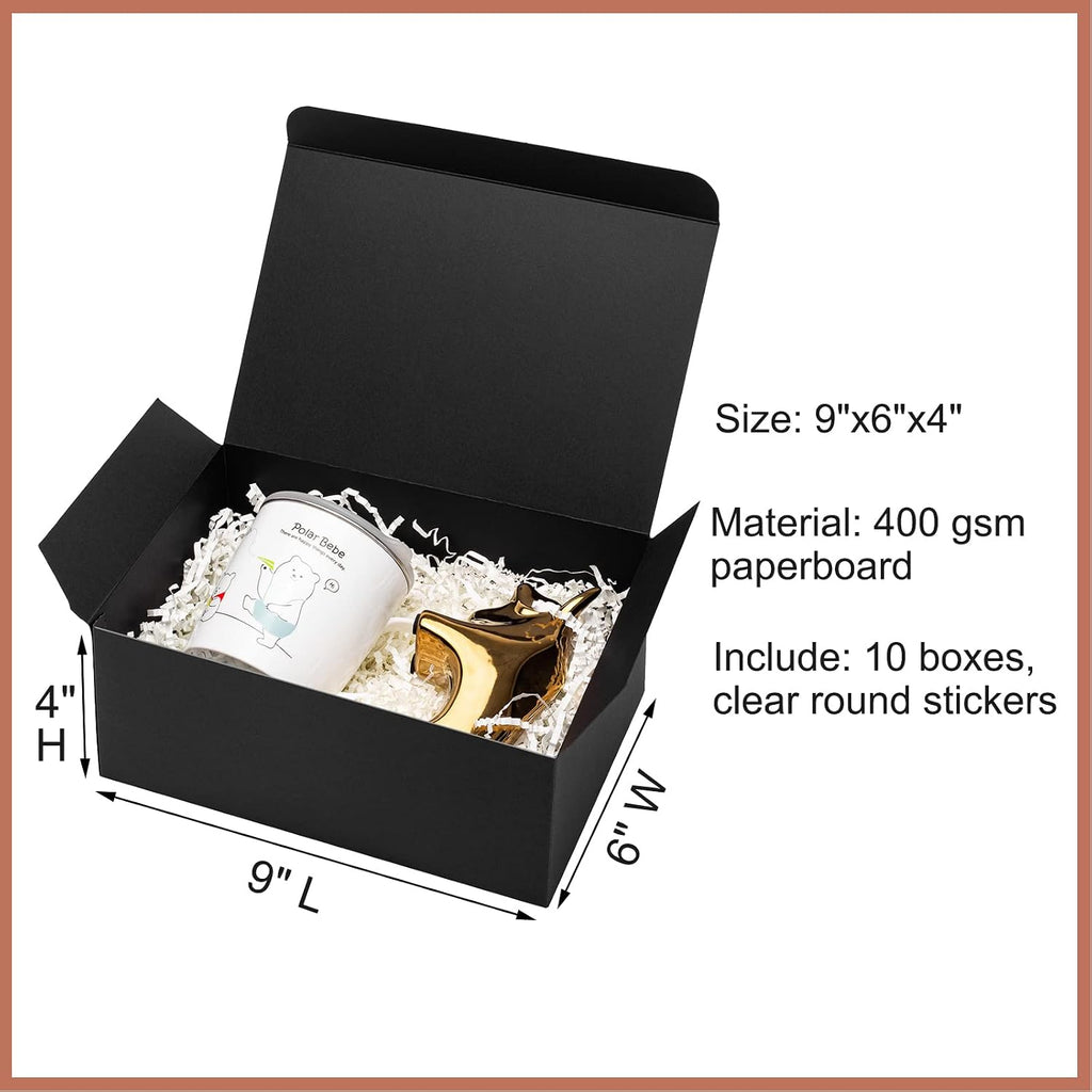 Black Gift Boxes with Lids 9x6x4 Inches 10 Pack Groomsmen Proposal