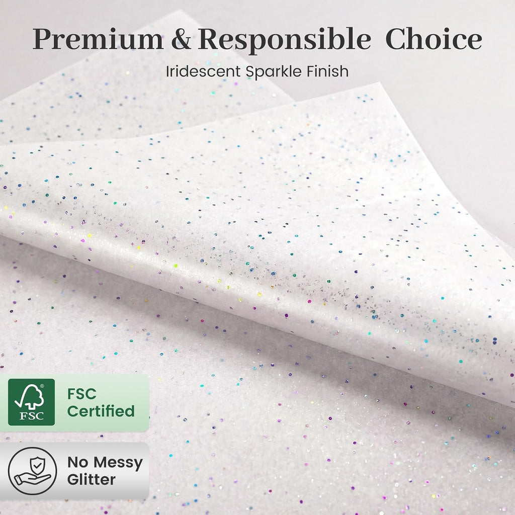 120 Sheets White Glitter Tissue Paper, 20 X 14 inch