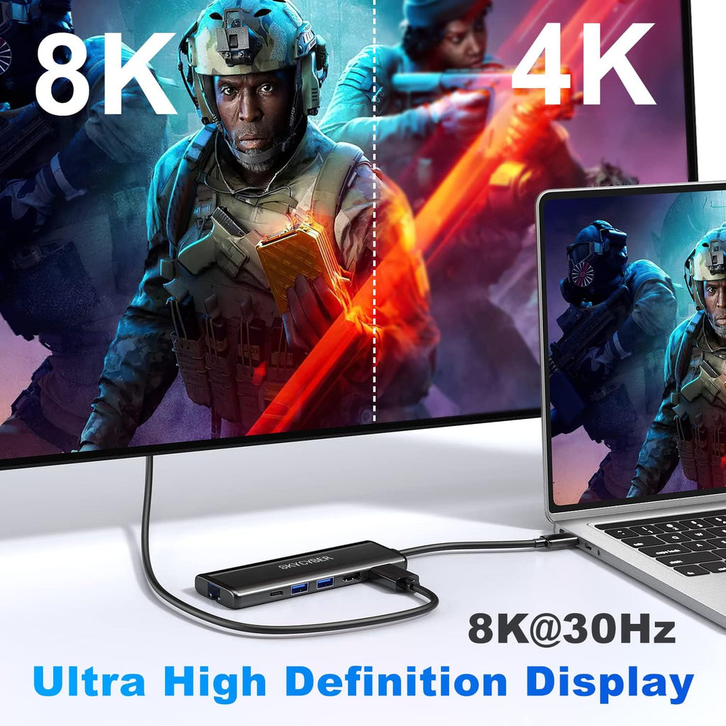USB C Laptop Docking Station for Dual 4K Monitors or Single 8K Output, 8 in 1 USB C Hub with HDMI PD, Ethernet