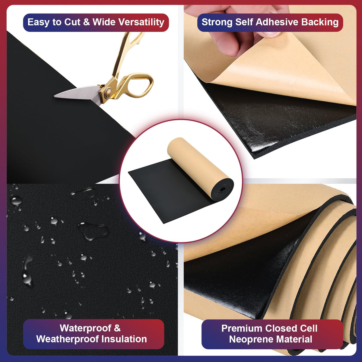 Neoprene Foam Sheet 1/4" x 16" x 78" with Adhesive Backing