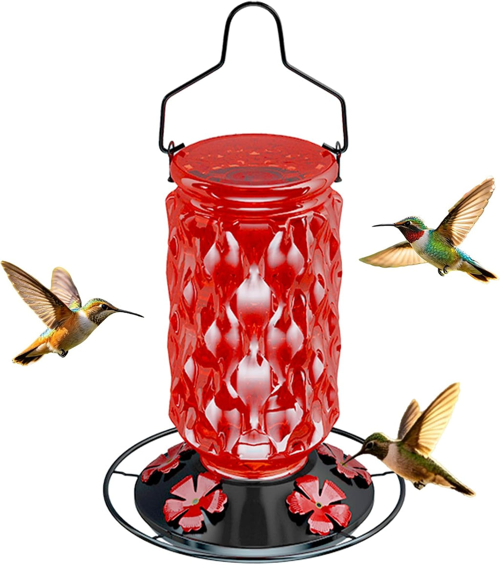 Glass Hummingbird Feeder, Outdoor Hanging, 25 OZ Large Nectar Capacity, Red