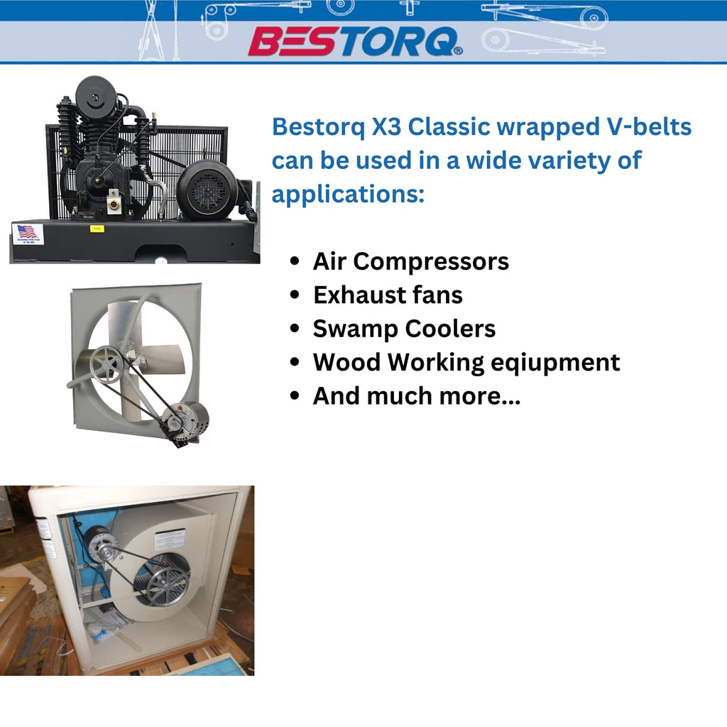 BESTORQ A173 V-Belt, Classic Wrapped Rubber X3 V-Belt, Black, 175" Outside Circumference x .51" Width x .34" Height, Pack of 2