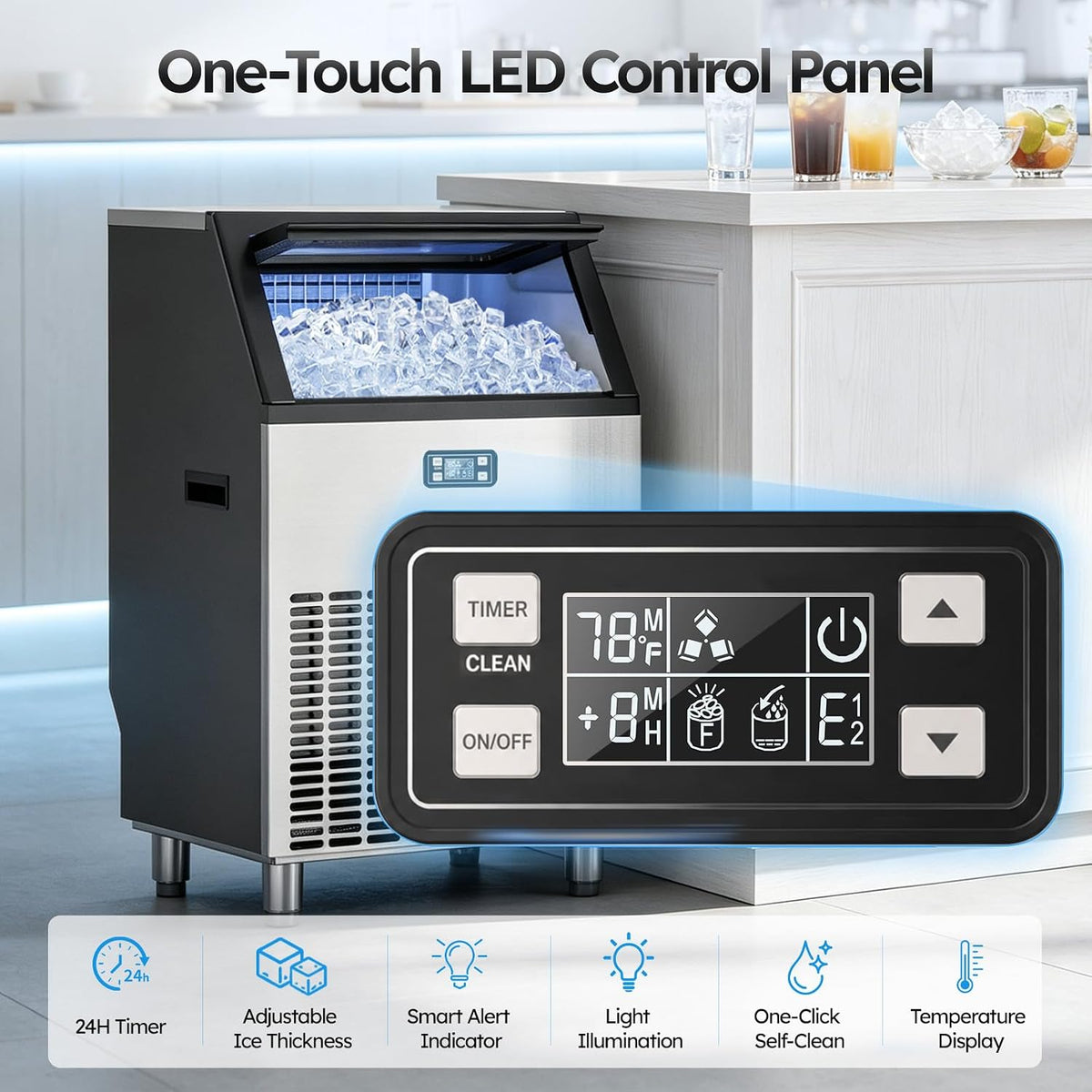 Commercial Ice Maker, 350lbs/24H with 70lbs Storage Bin ETL Approval