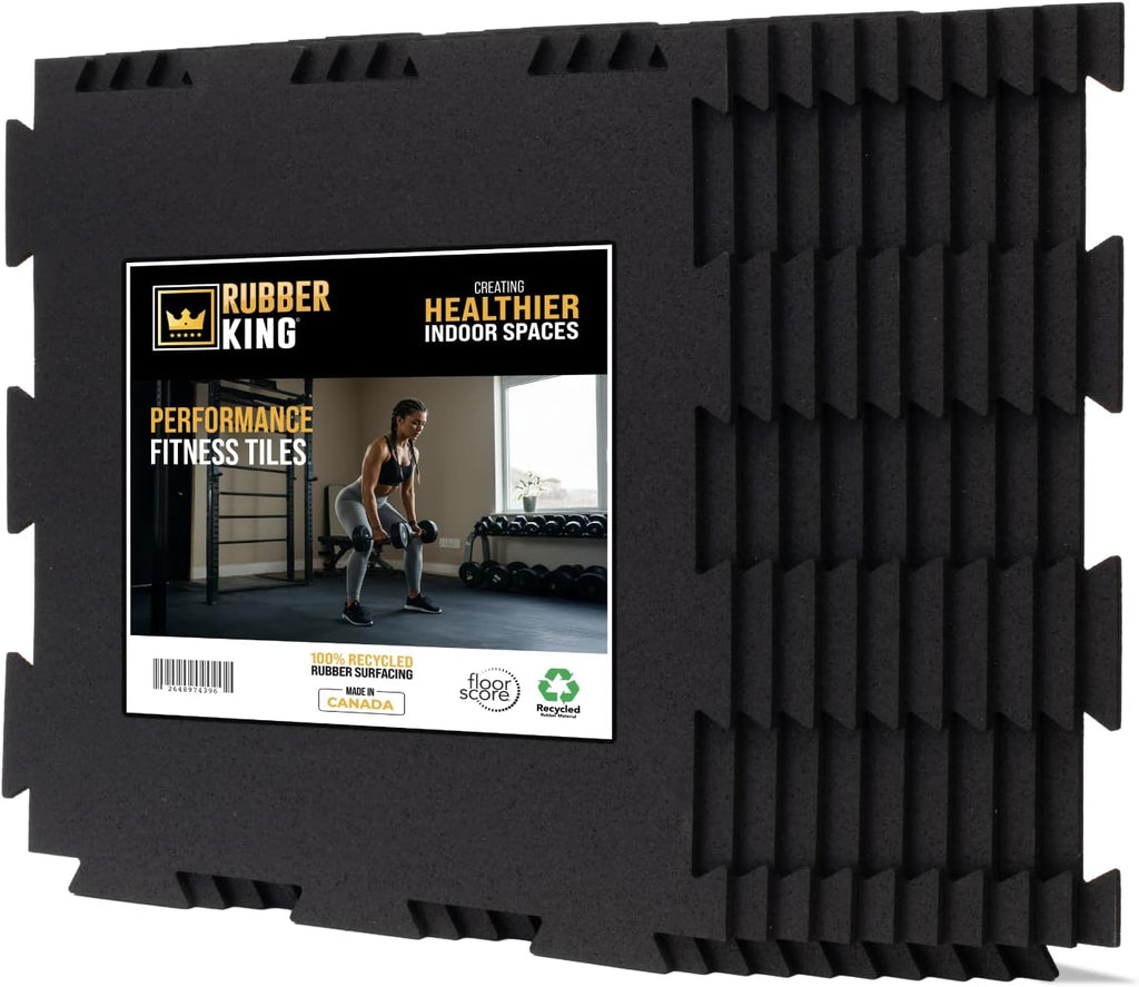 Rubber King 10 Piece Interlocking Tiles 19" x 19" x 6mm - 100% Recycled Rubber Gym Floor Tiles, Exercise Mat for Home
