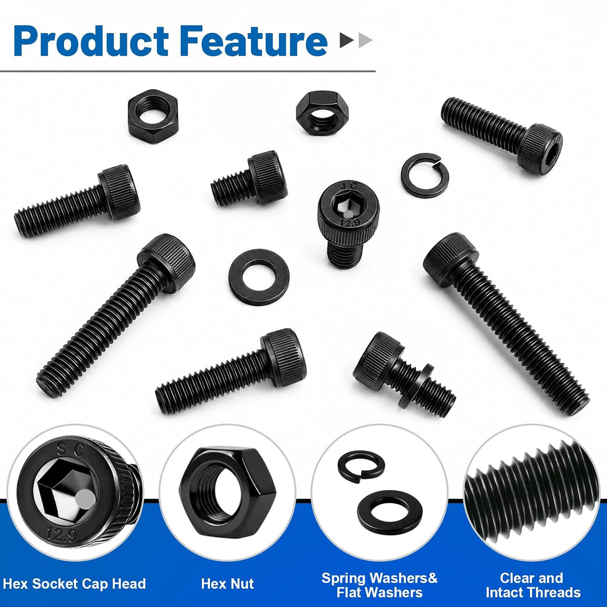 190PCS M6 Socket Bolts Nut Assortment Kit, M6x8/10/12/16/20/25/30/35mm