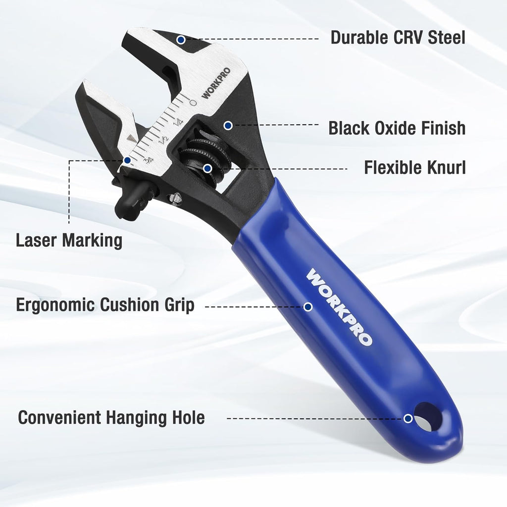 4-Inch Mini Adjustable Wrench, Cr-V Steel Wide Jaw Black Oxide Wrench for Small Nuts, Metric & SAE Scales