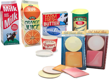Melissa & Doug Fridge Fillers Grocery Play Food Cartons (8 Pieces) Wooden Toy Groceries, Pretend Play Food, Kitchen
