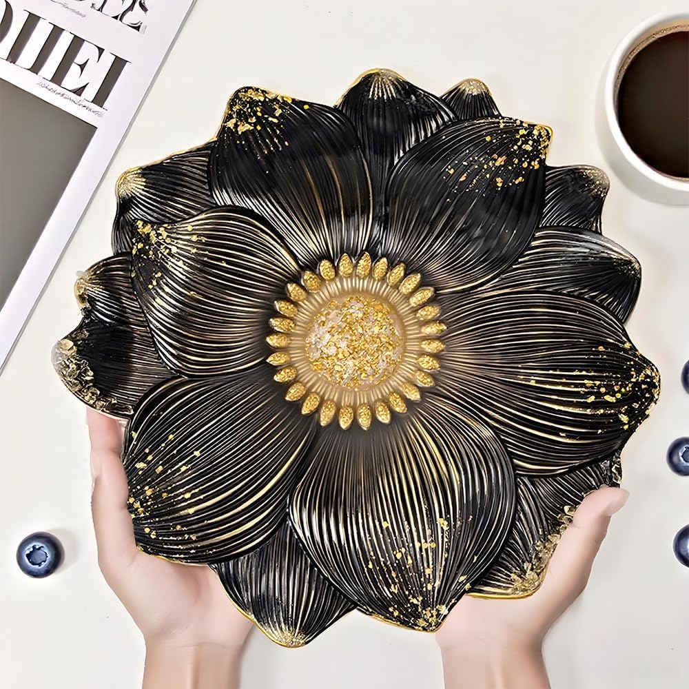 Large Resin Tray molds 14in Flower Resin Molds Silicone + 4pcs Coaster Silicone Mold Set DIY Art Craft Tray Cup Mats