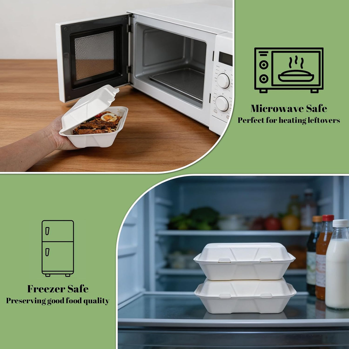 100 Pack 9×6 Inch White Compostable Bagasse Takeout Food Containers