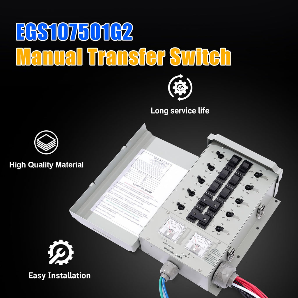 30 Amp Generator Transfer Switch Kit, 10-Circuit, 7500W, NEMA 3R