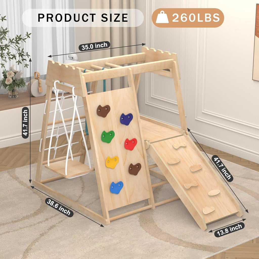 8-in-1 Indoor Playground, Indoor Jungle Gym for Toddlers, Kids Climbing Toys Indoor, Wooden Montessori Climber