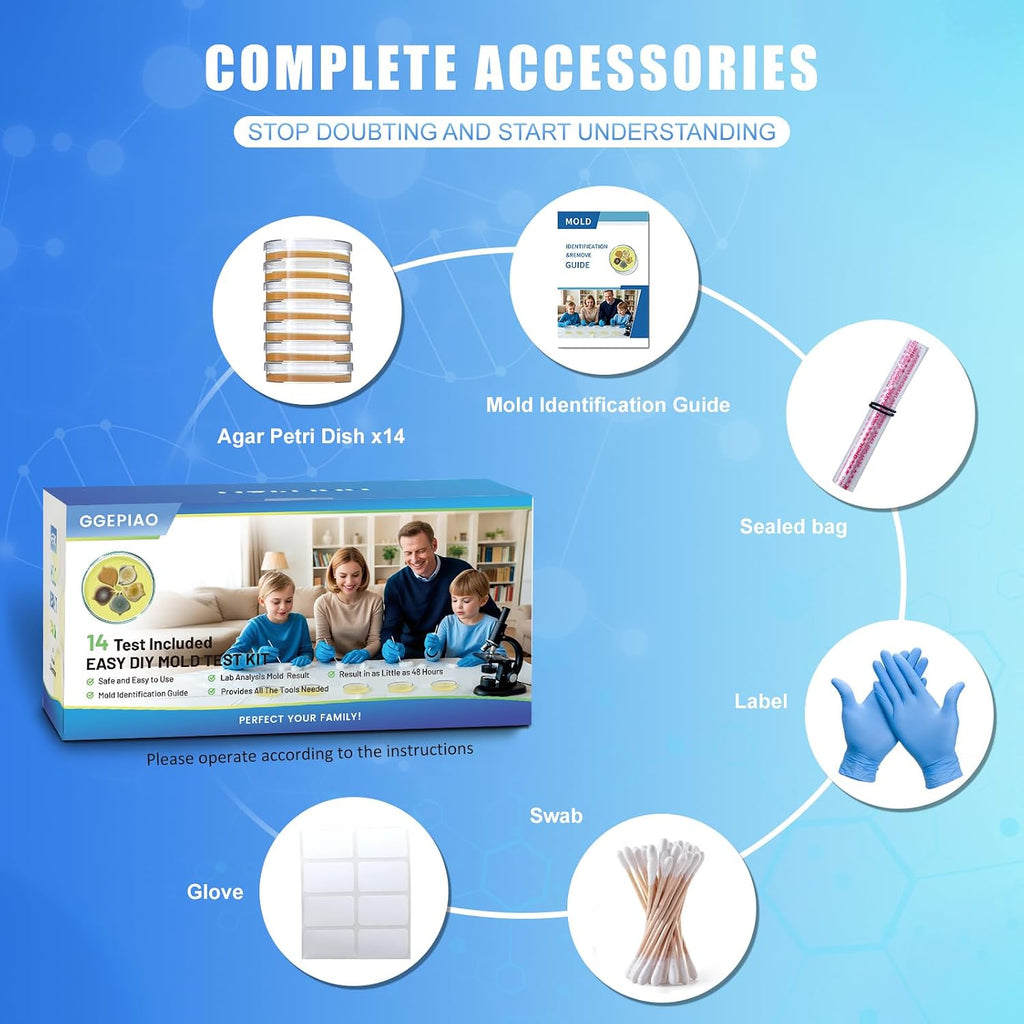 Mold Test Kit for Home,14 Simple Detection Tests,Test HVAC System,Home Surfaces, Indoor Air Quality Testing,DIY Mold