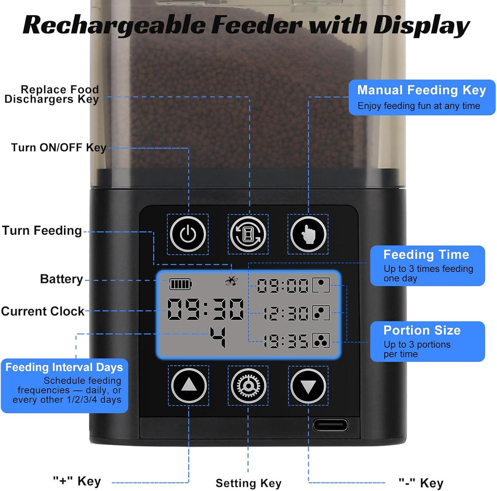 USB Automatic Fish Feeder for Aquarium, 320ML for 3~6 Months