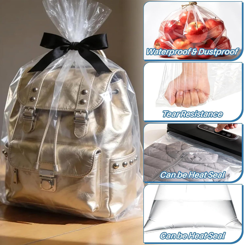 25 Pack Clear Plastic Flat Open Poly Bags 18 x 24 Inch