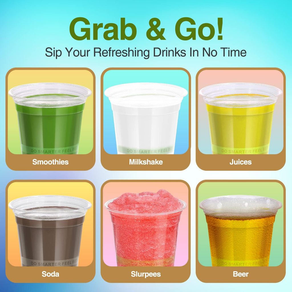 Eco Compostable Plant-Based Clear Plastic Cups 12oz Thick, Reusable, Disposable Iced Coffee Cups for Smoothies, Beer