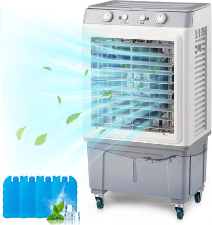Portable Swamp Cooler w/Wheels, 2500 CFM Evaporative Air Cooler | 8 Gallon Water Tank, 3-in-1 Cooling Fan with 3