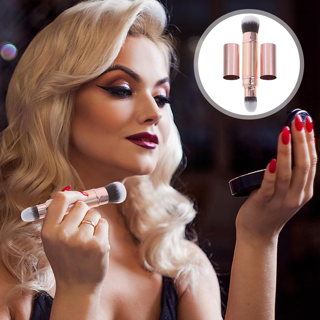 Double Ended Makeup Brush - Retractable Powder & Concealer Blending Brush, Soft Synthetic Dual Ended Foundation Tool
