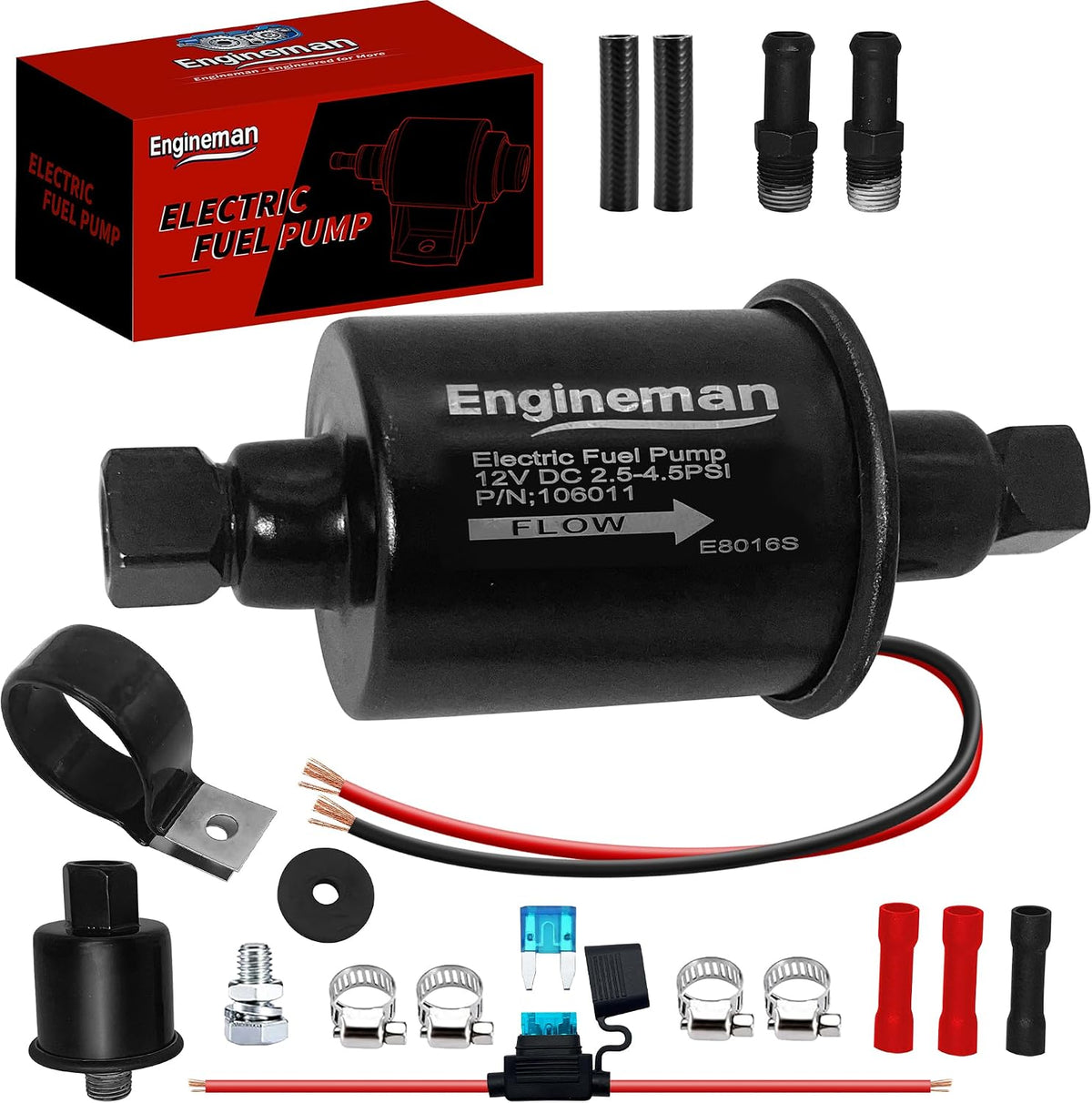 Universal Electric Fuel Pump 12V 2.5-4.5 PSI Inline External 5/16 Inch Compatiable with Gas Diesel Marine Carburetor