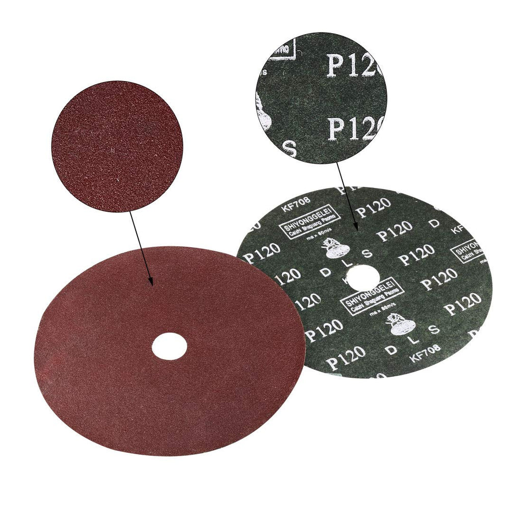 uxcell 7-Inch x 7/8-Inch Aluminum Oxide Resin Fiber Discs, Center Hole 120 Grit Sanding Grinding Discs, 10 Pack