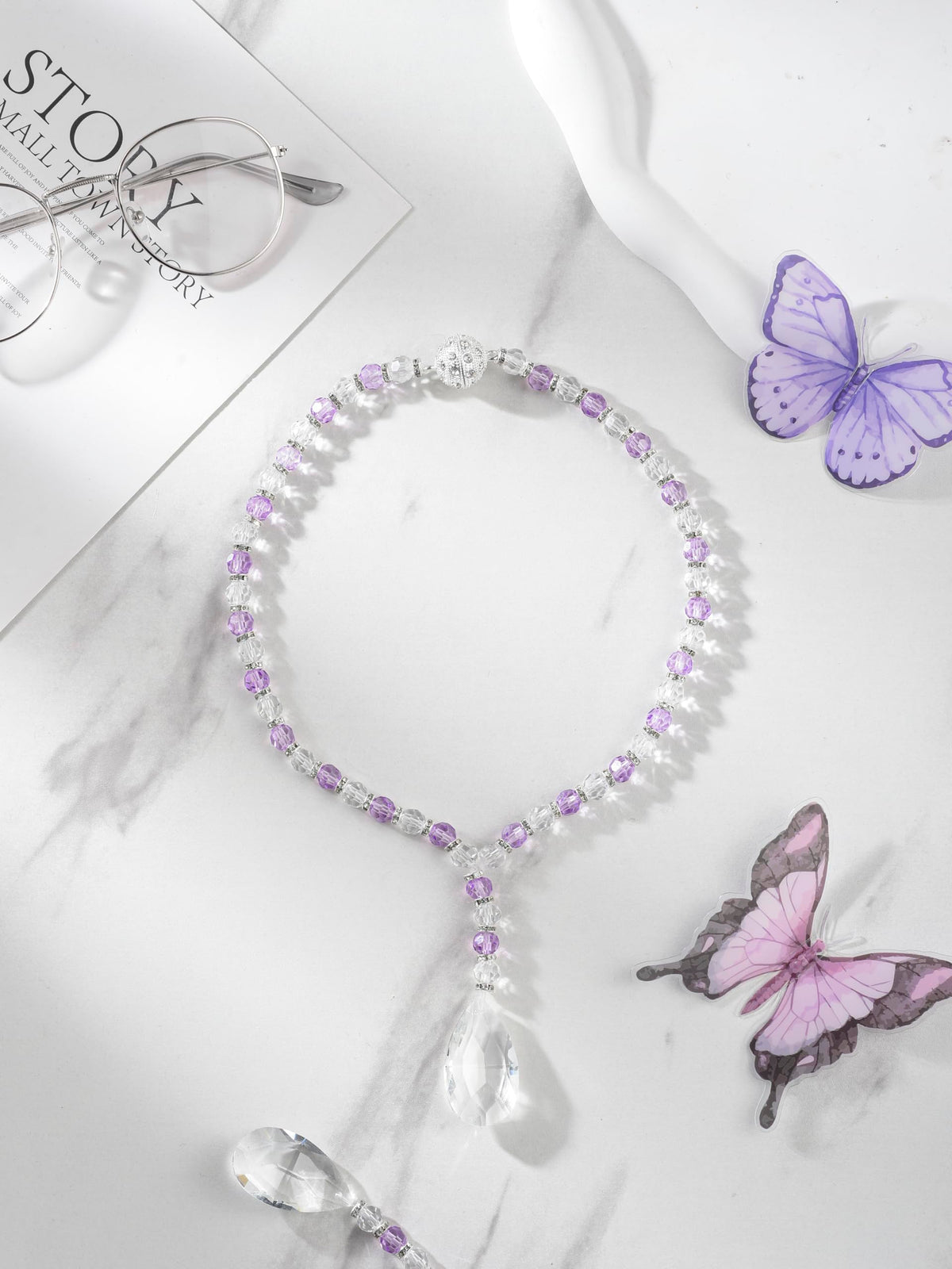 Luxury Crystal Beaded Magnetic Curtain Tieback, Purple