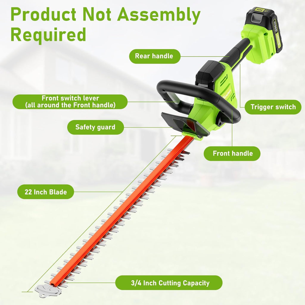20V Max Hedge Trimmer Cordless, 22 Inch Tree Trimmer with 2 Batteries and Charger, Handheld Electric Trimmers, Grass