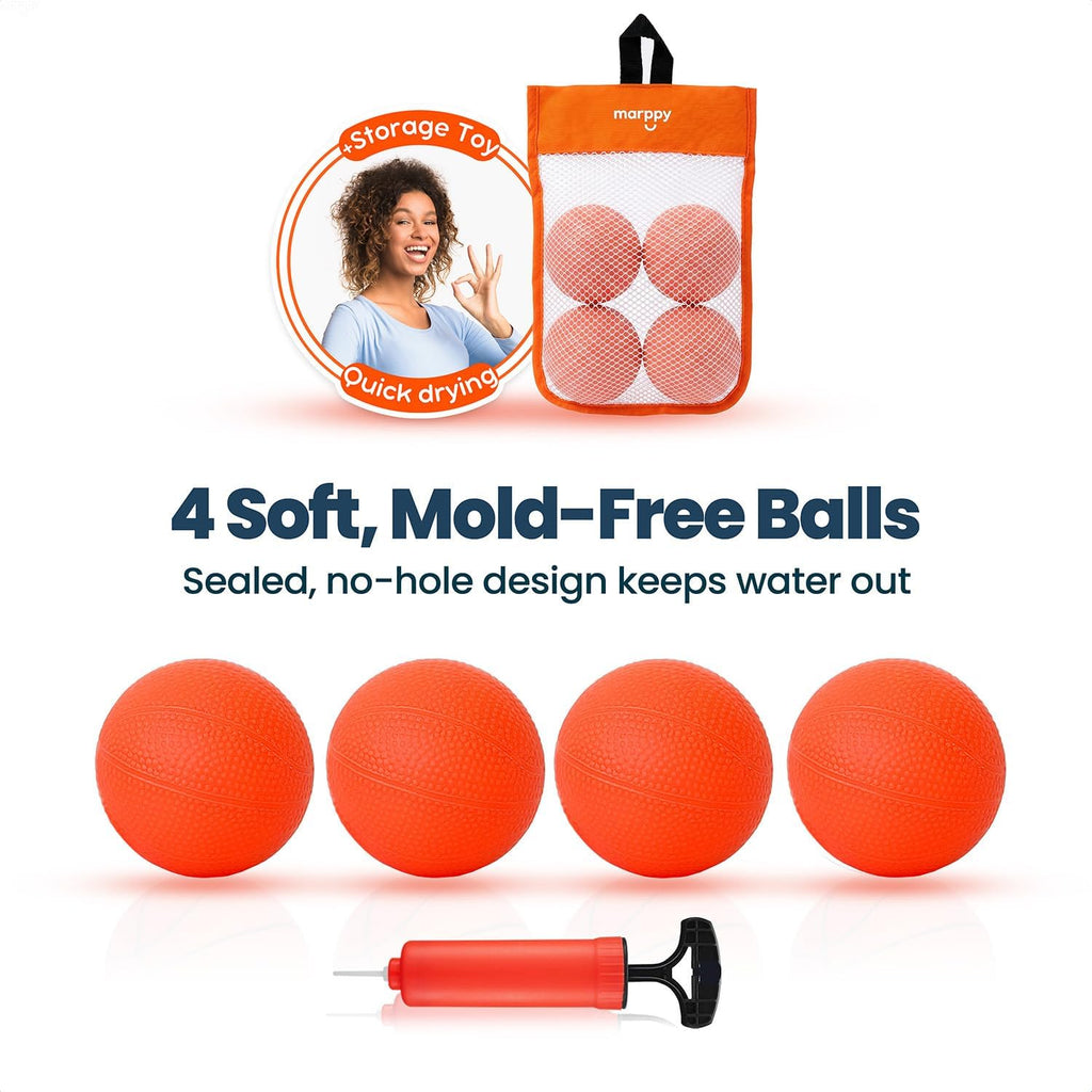 Bath Toys – Bathtub Basketball Hoop for Toddlers Kids with 4 Mold-Free Balls and Strong Suction Cups Basketball Hoop
