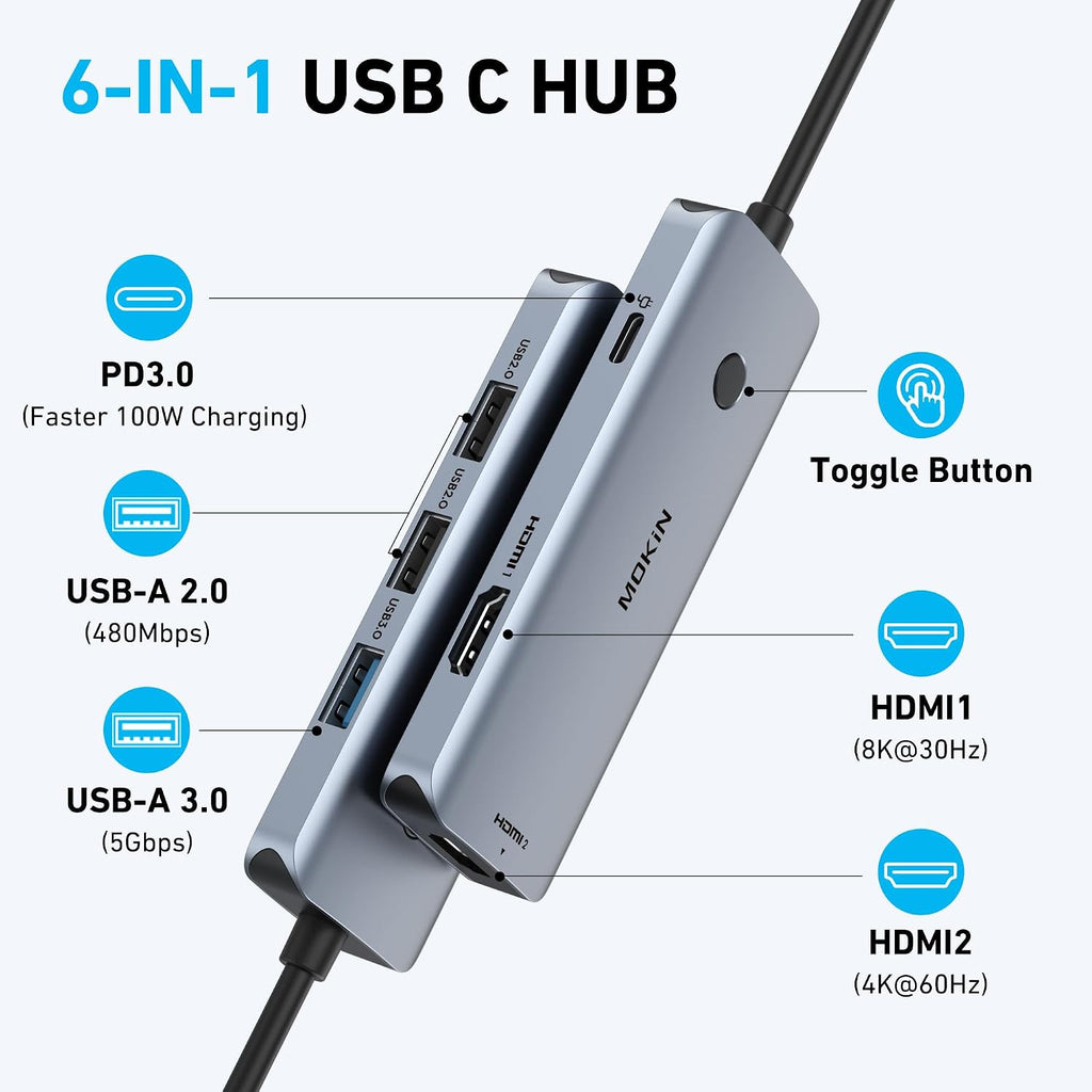 USB C Docking Station 2 HDMI with 100W PD for HP/Dell Laptop | Dual 4K@60Hz Monitor/MST Extend or Collage 2 Screens