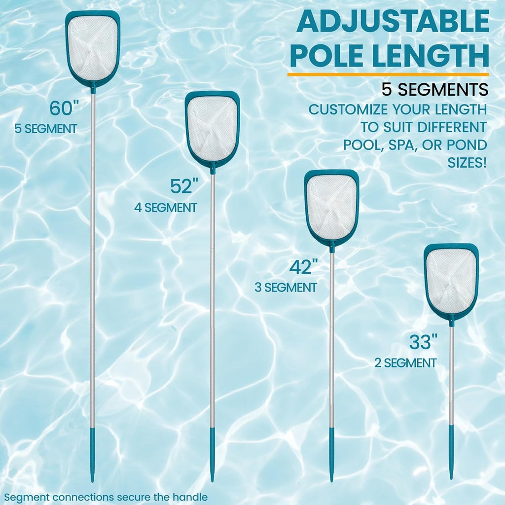Pool Skimmer Net with Adjustable 48" Aluminum Pole, Fine Mesh Medium-Depth Net for Above Ground Pools, Ponds, Hot