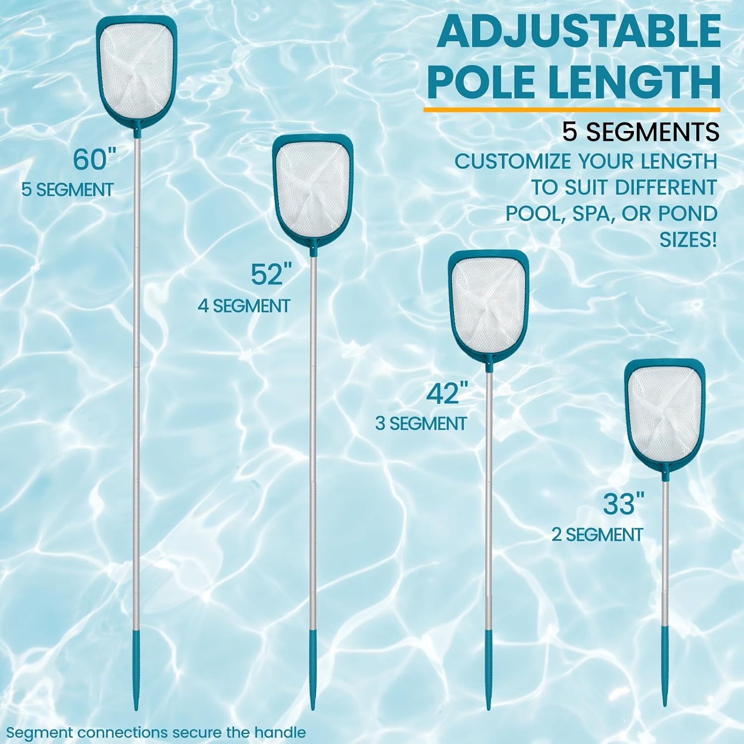 Pool Skimmer Net with Adjustable 48" Aluminum Pole, Fine Mesh Medium-Depth Net for Above Ground Pools, Ponds, Hot