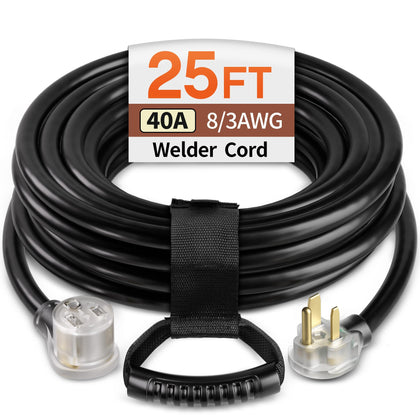 40Amp 25FT 8 Gauge NEMA 6-50P to 6-50R Welder Extension Cord, LED