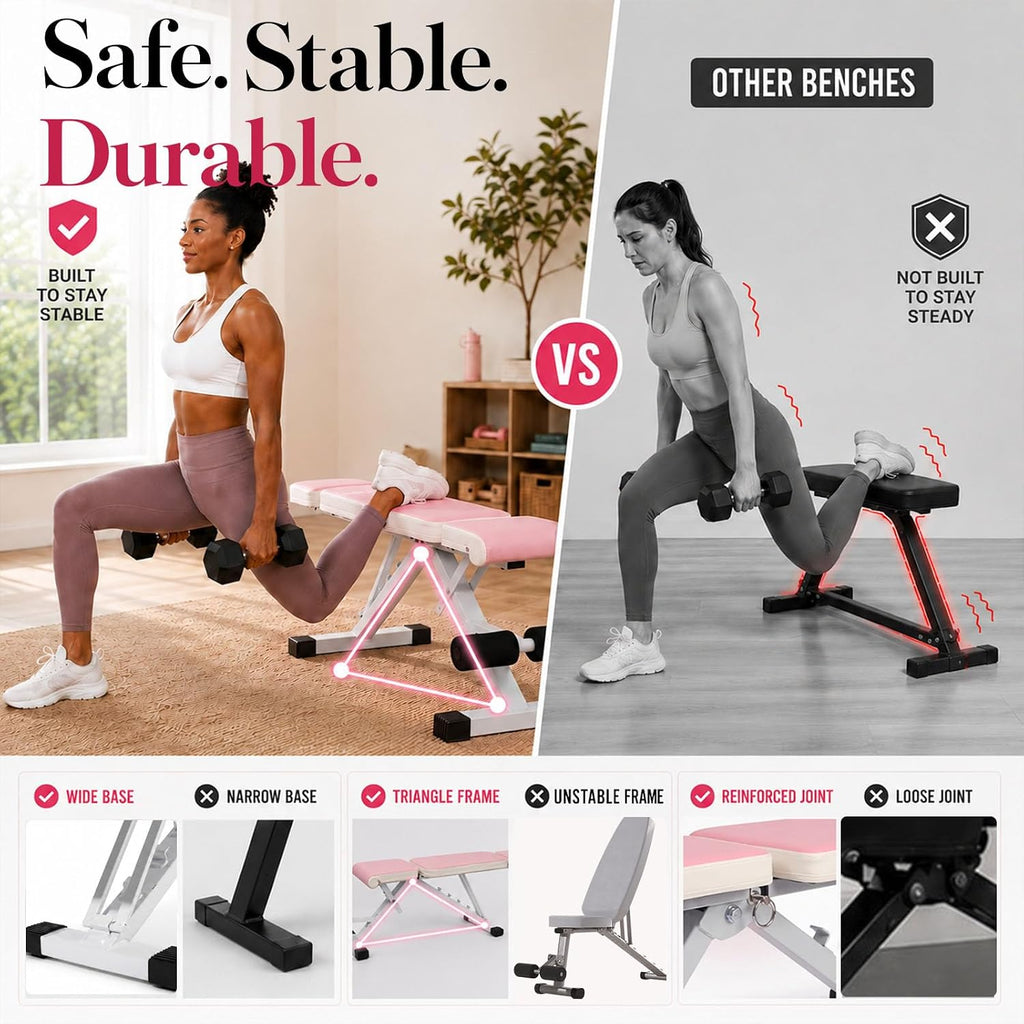 Adjustable Weight Bench, Foldable Workout Bench for Home Gym | Fast Folding & 7-Position Incline/Decline, Heavy Duty