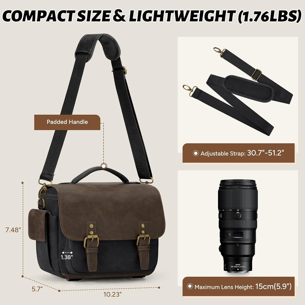 Camera Bag, Vintage Canvas Camera Sling Bag Crossbody Camera Case | Water-resistant DSLR SLR Mirrorless Camera Bag