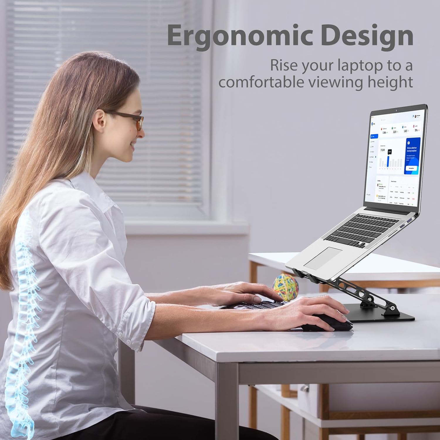 Adjustable Laptop Stand for Desk, Metal Foldable Laptop Riser Holder, Portable Desktop Book Stands, Ventilated