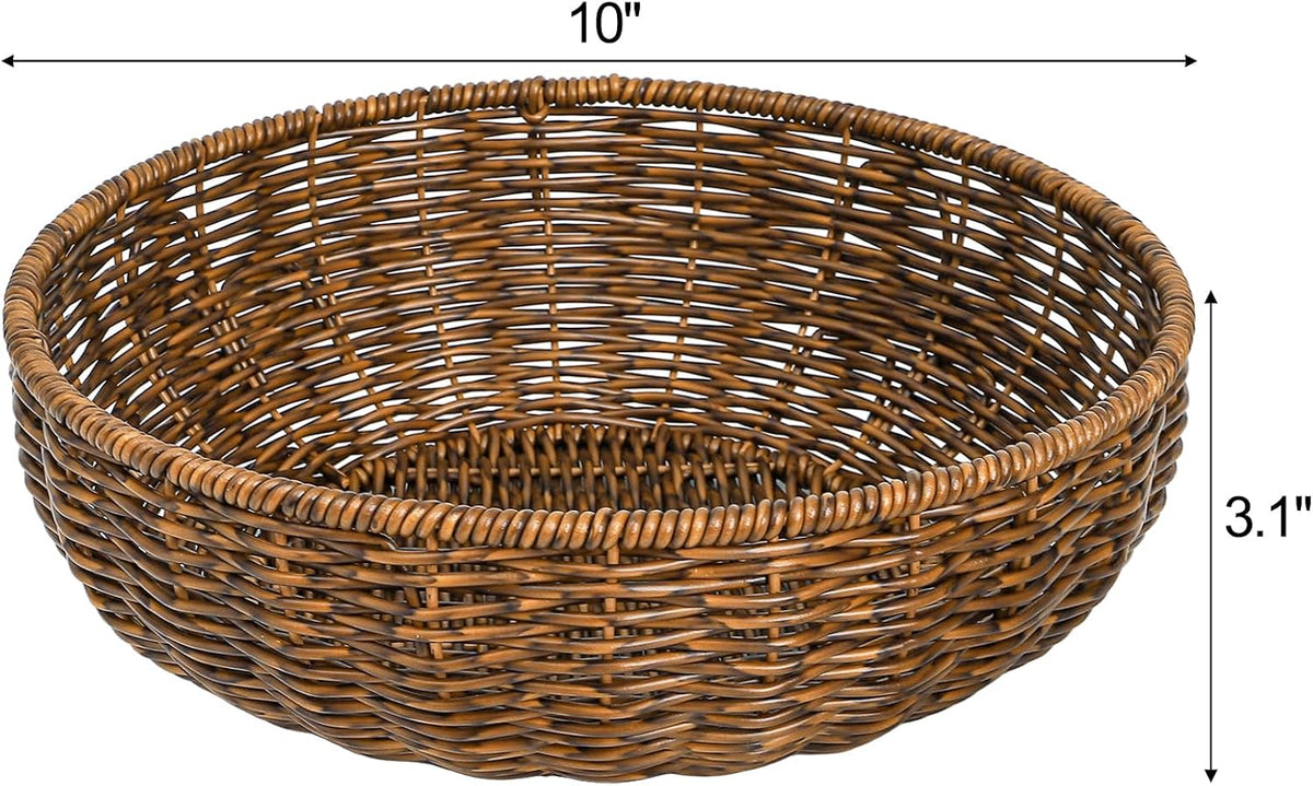3 Pack Round Wicker Baskets, Fruits Bread Baskets, Tabletop Food Serving Baskets Trays, Handwoven Storage Basket Bin