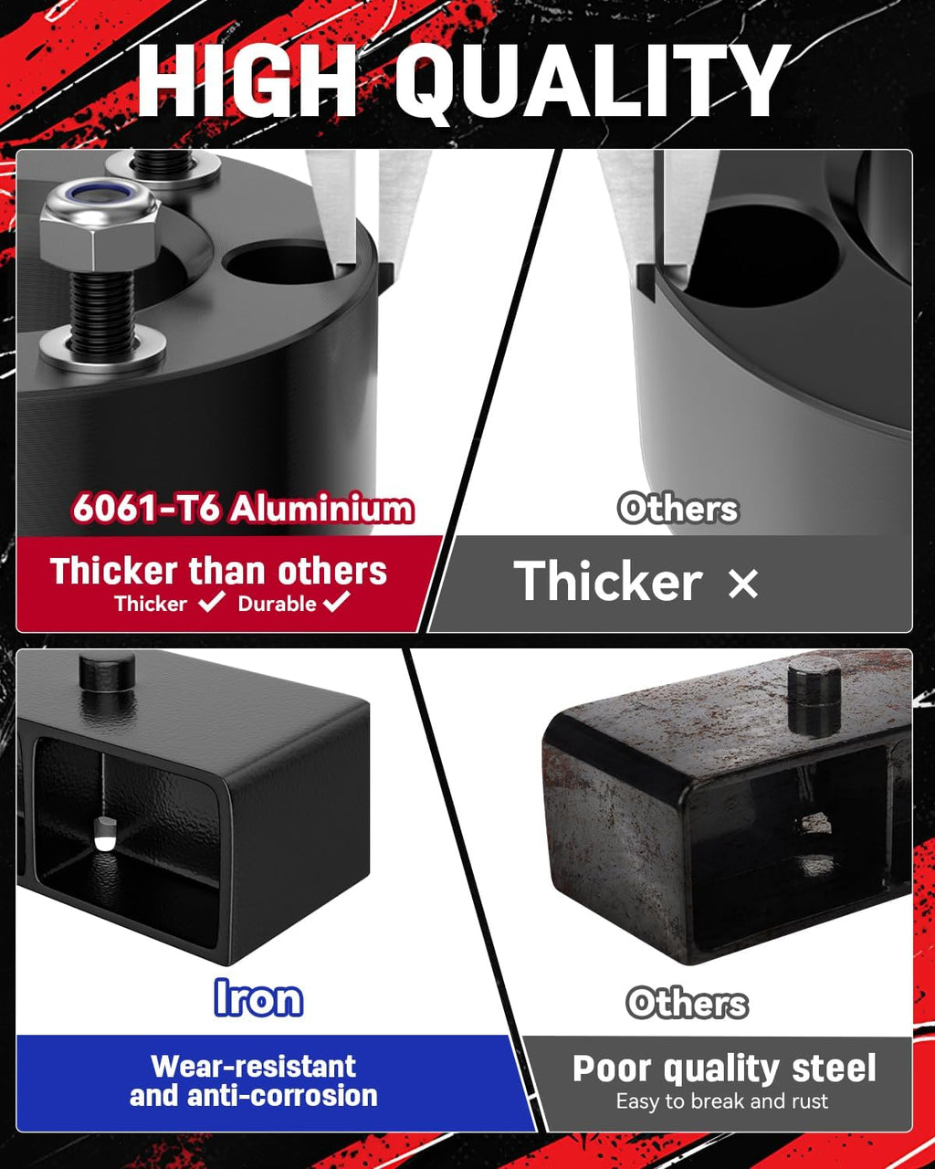 Richeer 3" Front and 2" Rear Leveling Kits for 2005-2023 Frontier 2WD 4WD